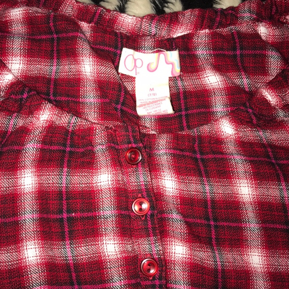Op Medium Red plaid top button tie back sleeved - Picture 3 of 4